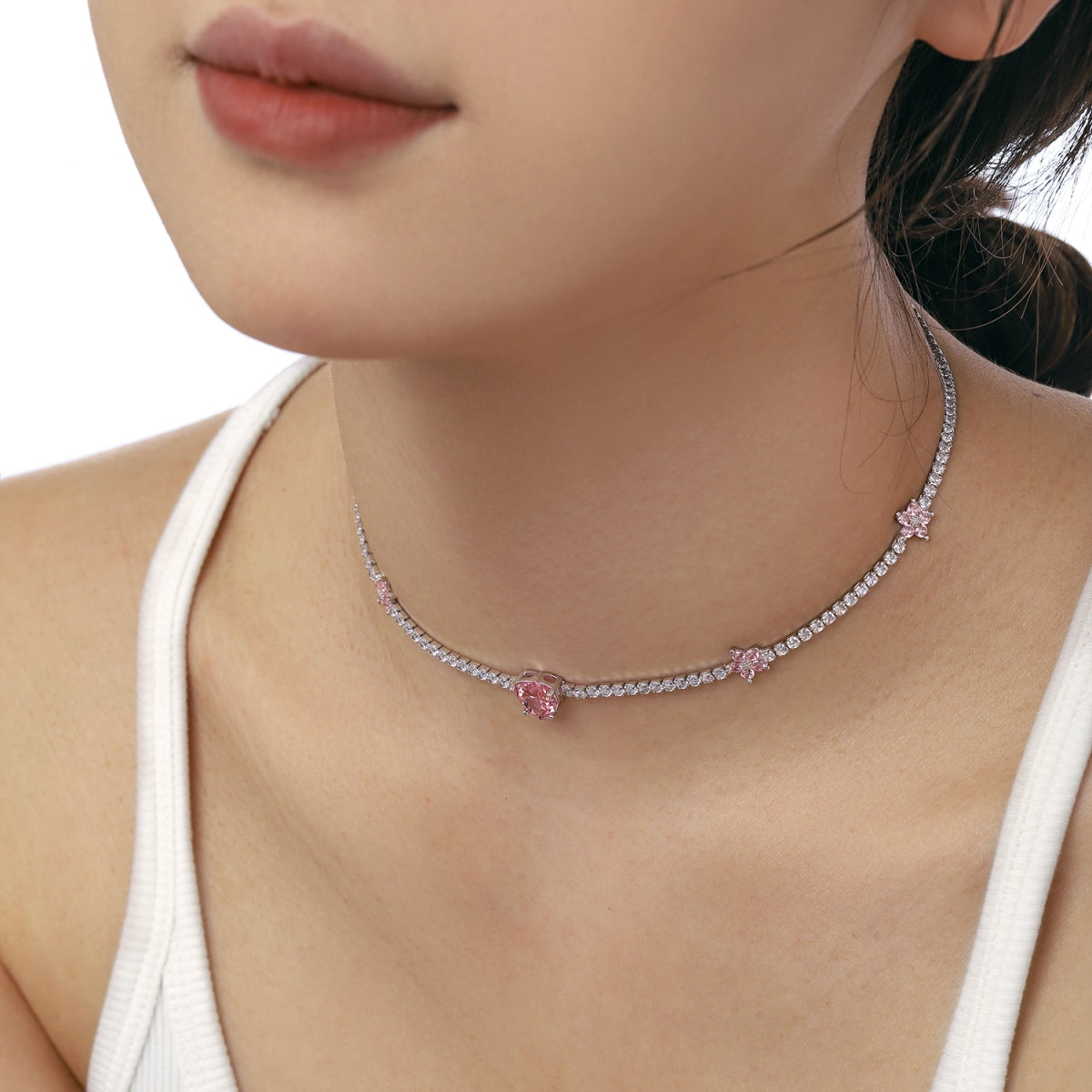 [CharmAmor]Dazzling Pink Heart Flower Necklace