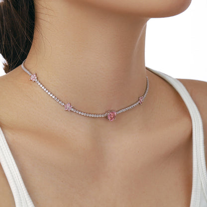 [CharmAmor]Dazzling Pink Heart Flower Necklace