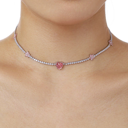 [CharmAmor]Dazzling Pink Heart Flower Necklace
