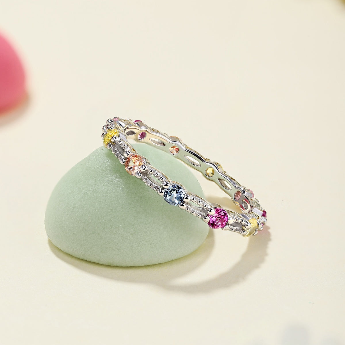 [CharmAmor]Sparkling Colorful Round Cut Tennis Ring