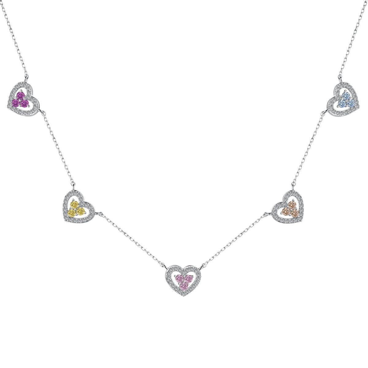 [CharmAmor]Sparkling Five Heart Necklace