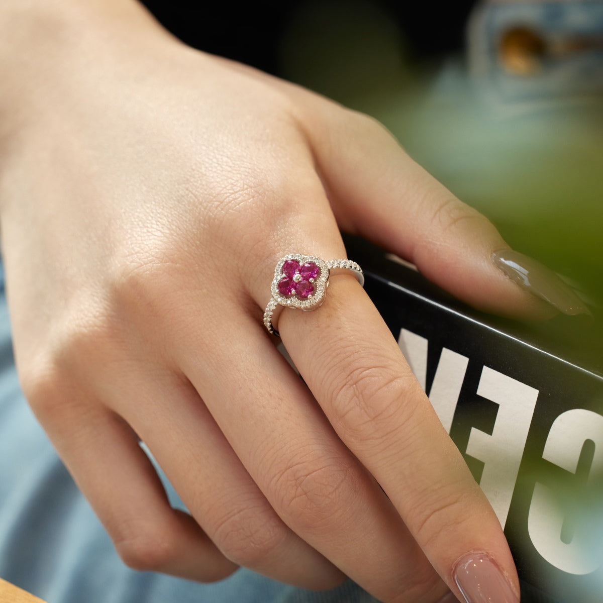 [CharmAmor]Four Leaf Clover Flower Design Ring