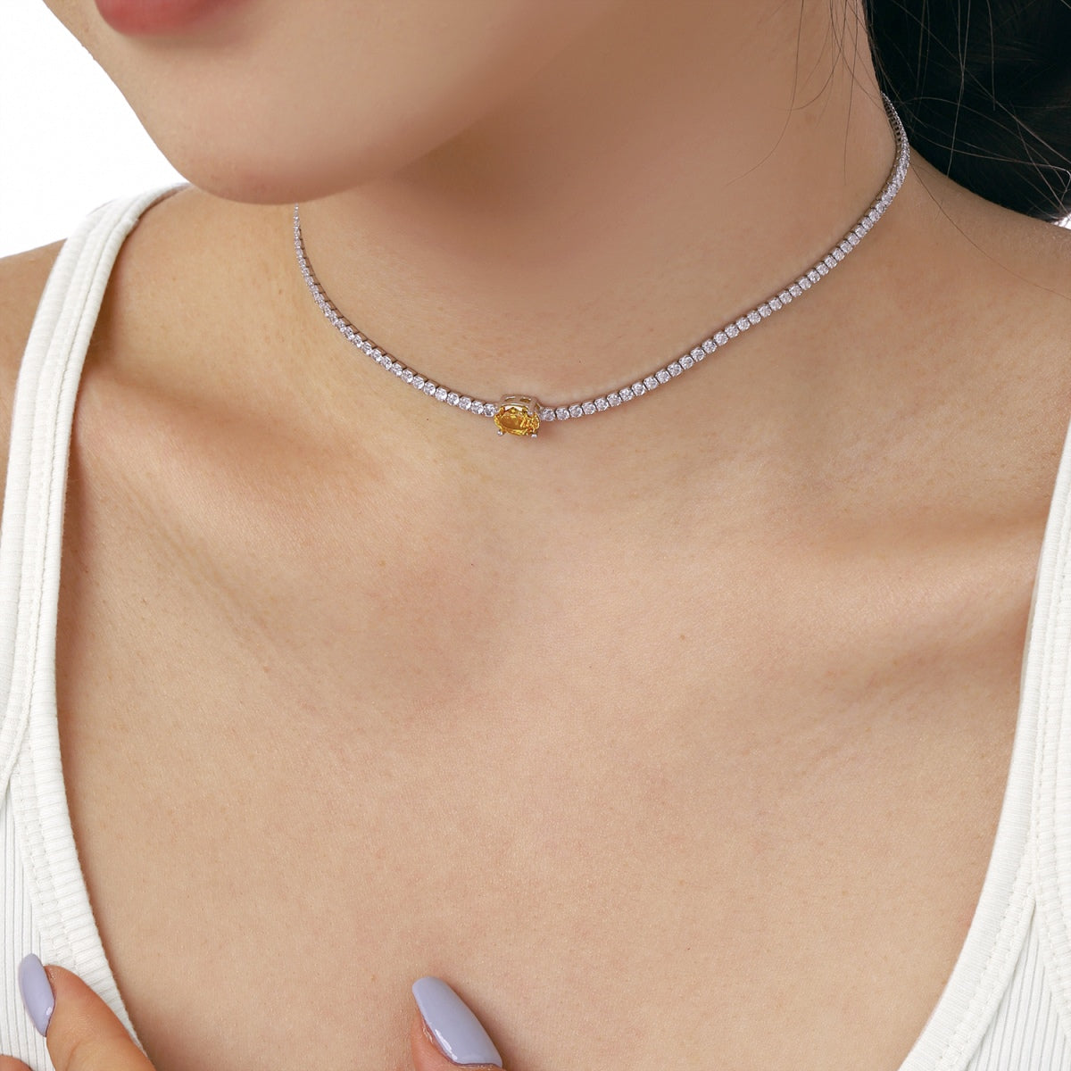 [CharmAmor]1.0 Carat Shining Oval Cut Necklace