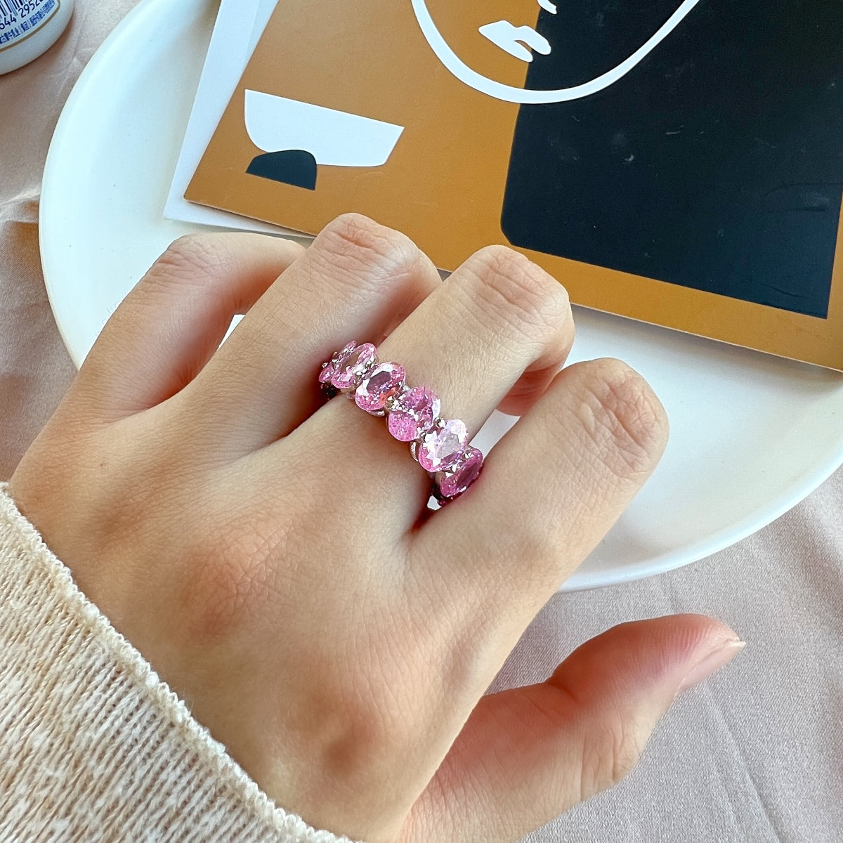 [CharmAmor]Dainty Elongated Cushion Cut Tennis Ring