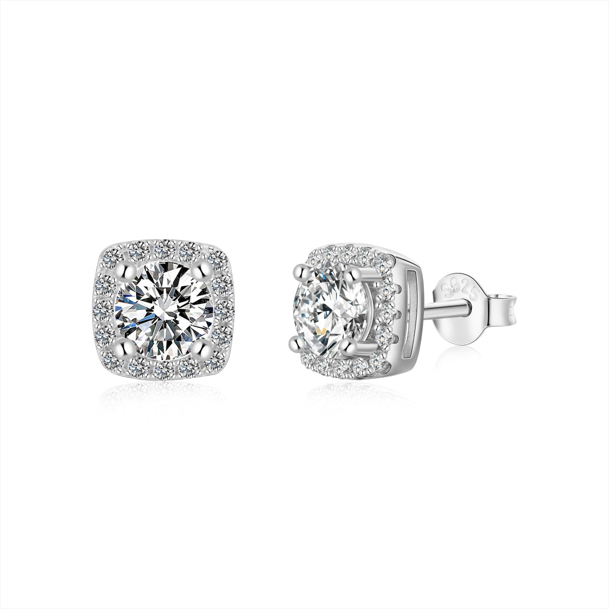[CharmAmor]Classic Round Center Stone Stud Earrings