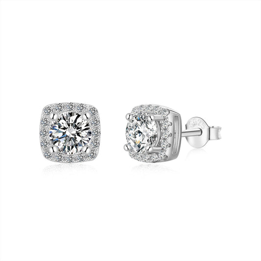 [CharmAmor]Classic Round Center Stone Stud Earrings