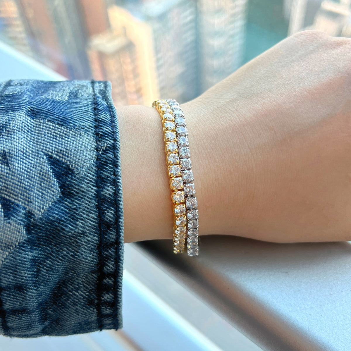 [CharmAmor]Sparkling Radiant Princess Cut Tennis Bracelet