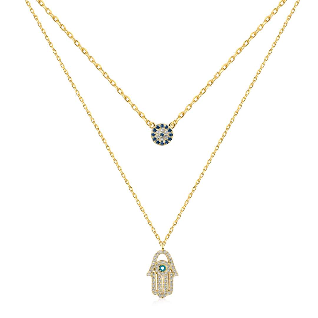 [CharmAmor]Demon Eye Hamsa Palm Necklace