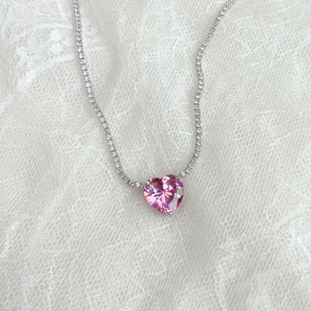 [CharmAmor]8.0 Carat Versatile Colorful Sweet Heart-Shaped Tennis Necklace