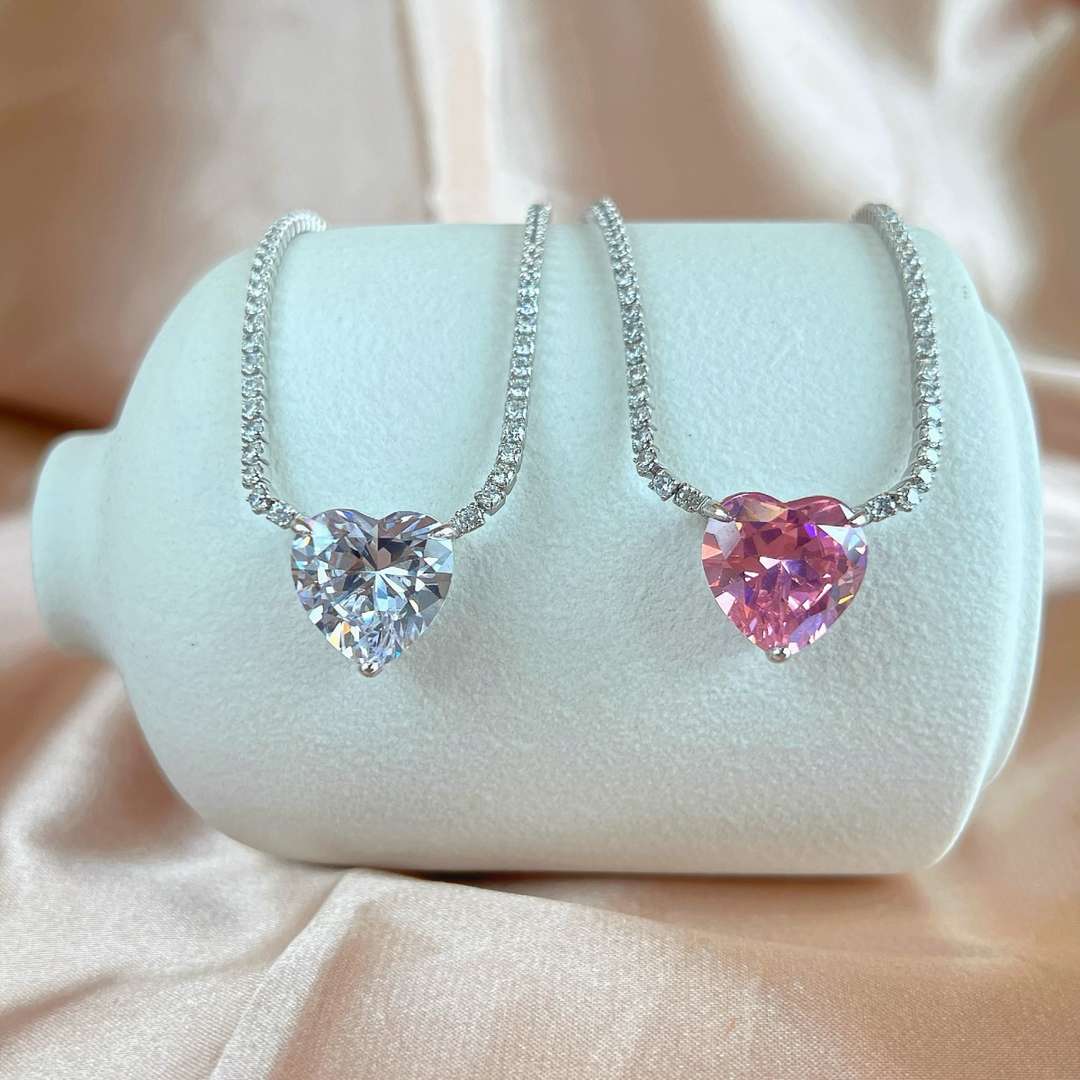 [CharmAmor]8.0 Carat Versatile Colorful Sweet Heart-Shaped Tennis Necklace