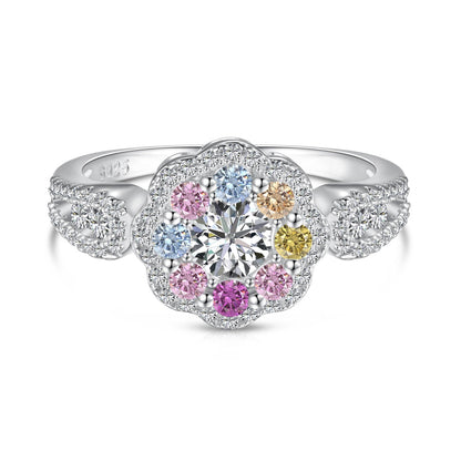[CharmAmor]Delicate Colorful Round Cut Flower Shape Wedding Ring