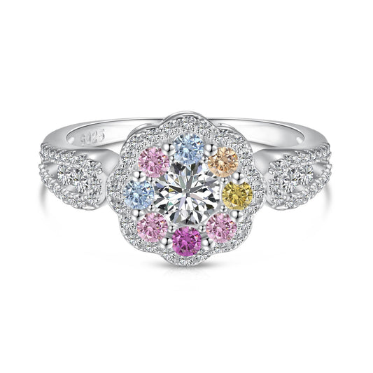[CharmAmor]Delicate Colorful Round Cut Flower Shape Wedding Ring