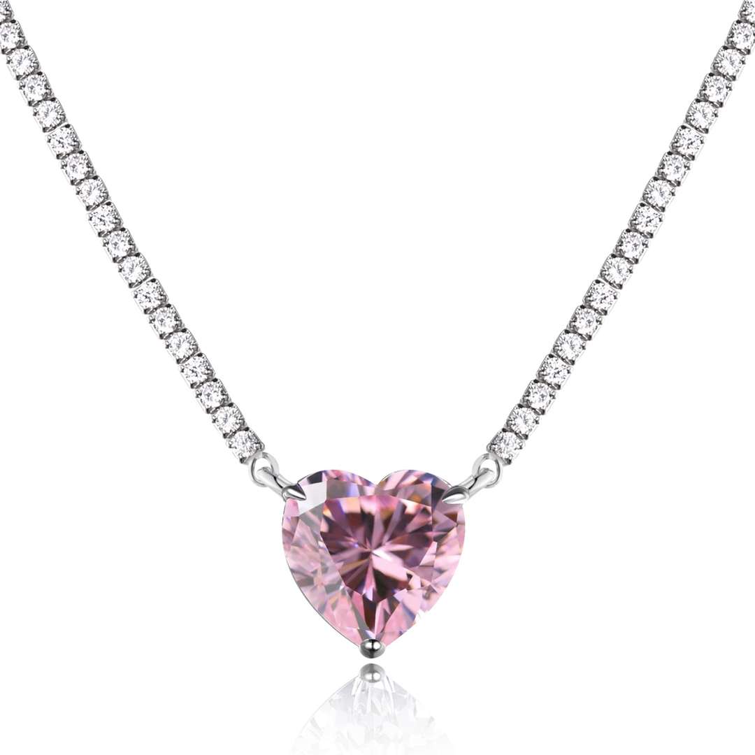 [CharmAmor]8.0 Carat Versatile Colorful Sweet Heart-Shaped Tennis Necklace