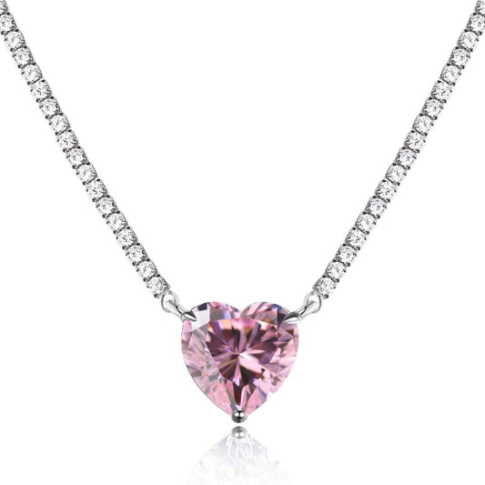 [CharmAmor]8.0 Carat Versatile Colorful Sweet Heart-Shaped Tennis Necklace