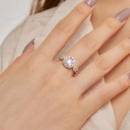 [CharmAmor]Delicate Colorful Round Cut Flower Shape Wedding Ring