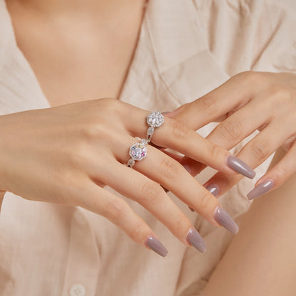 [CharmAmor]Delicate Colorful Round Cut Flower Shape Wedding Ring