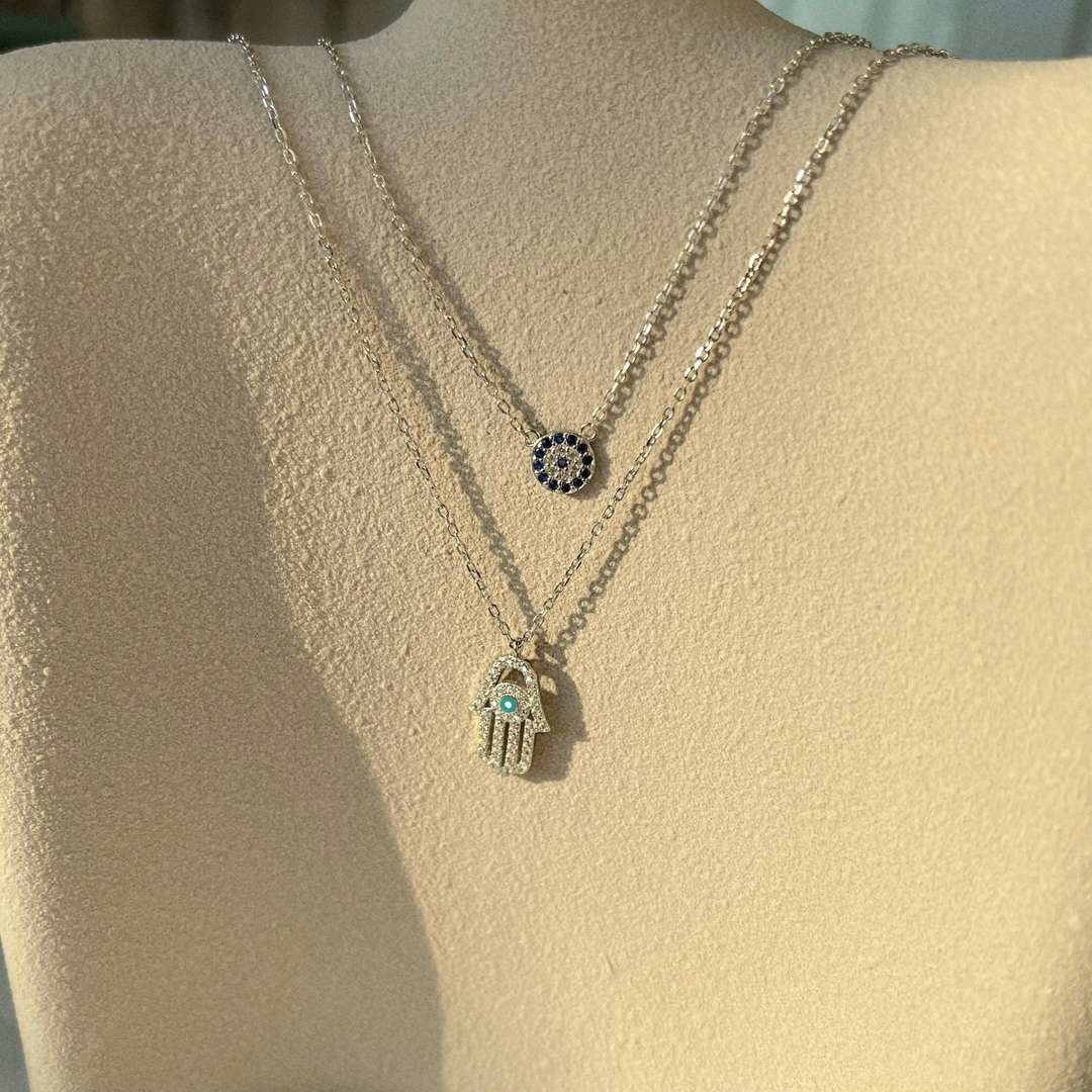 [CharmAmor]Demon Eye Hamsa Palm Necklace