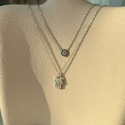 [CharmAmor]Demon Eye Hamsa Palm Necklace