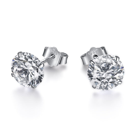 [CharmAmor]Stylish Shiny Round Center Stone Stud Earrings