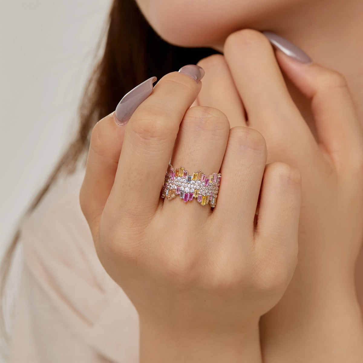 [CharmAmor]Luxurious Colorful Radiant Cut Daily Ring