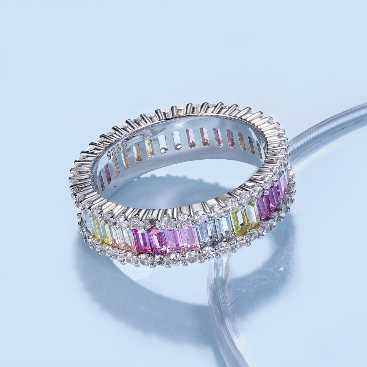 [CharmAmor]Dainty Kaleidoscopic Emerald Cut Daily Ring