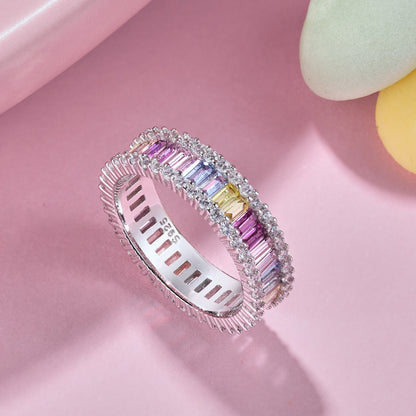 [CharmAmor]Dainty Kaleidoscopic Emerald Cut Daily Ring