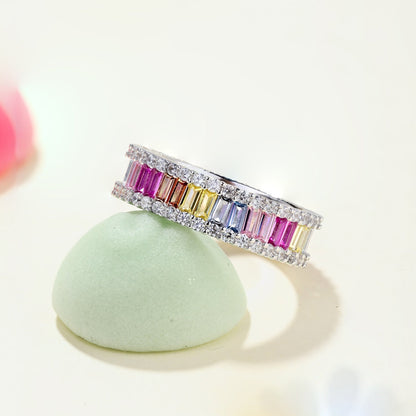 [CharmAmor]Dainty Kaleidoscopic Emerald Cut Daily Ring