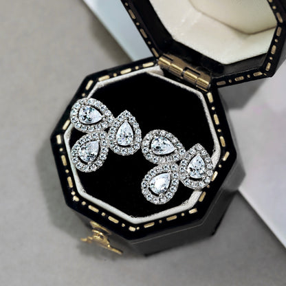 [CharmAmor]Ornate Flower Shape Pear Cut Lover Earrings
