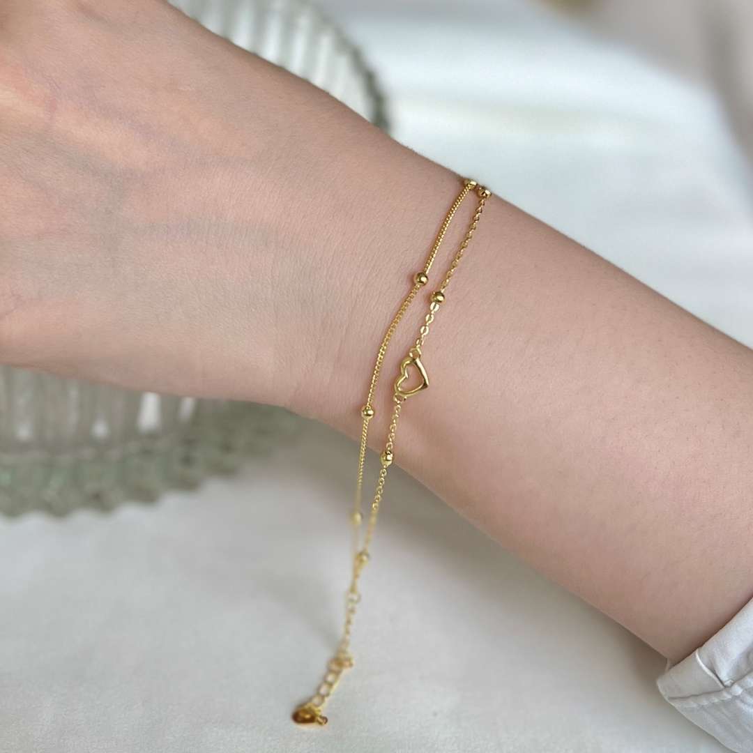 [CharmAmor]Dainty Double Layer Love Heart Bracelet