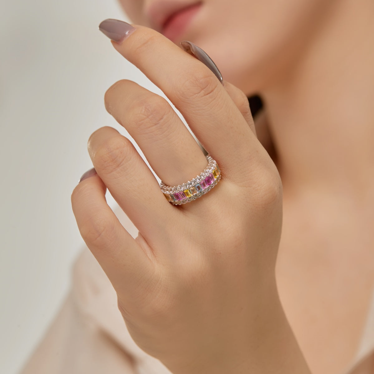 [CharmAmor]Dainty Colorful Radiant Cut Daily Ring