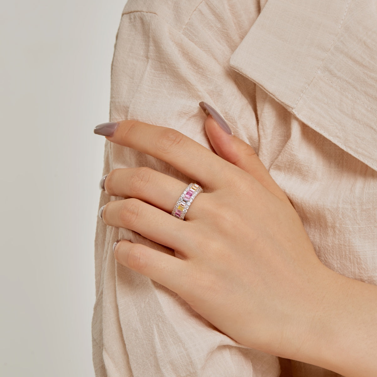 [CharmAmor]Dainty Colorful Radiant Cut Daily Ring