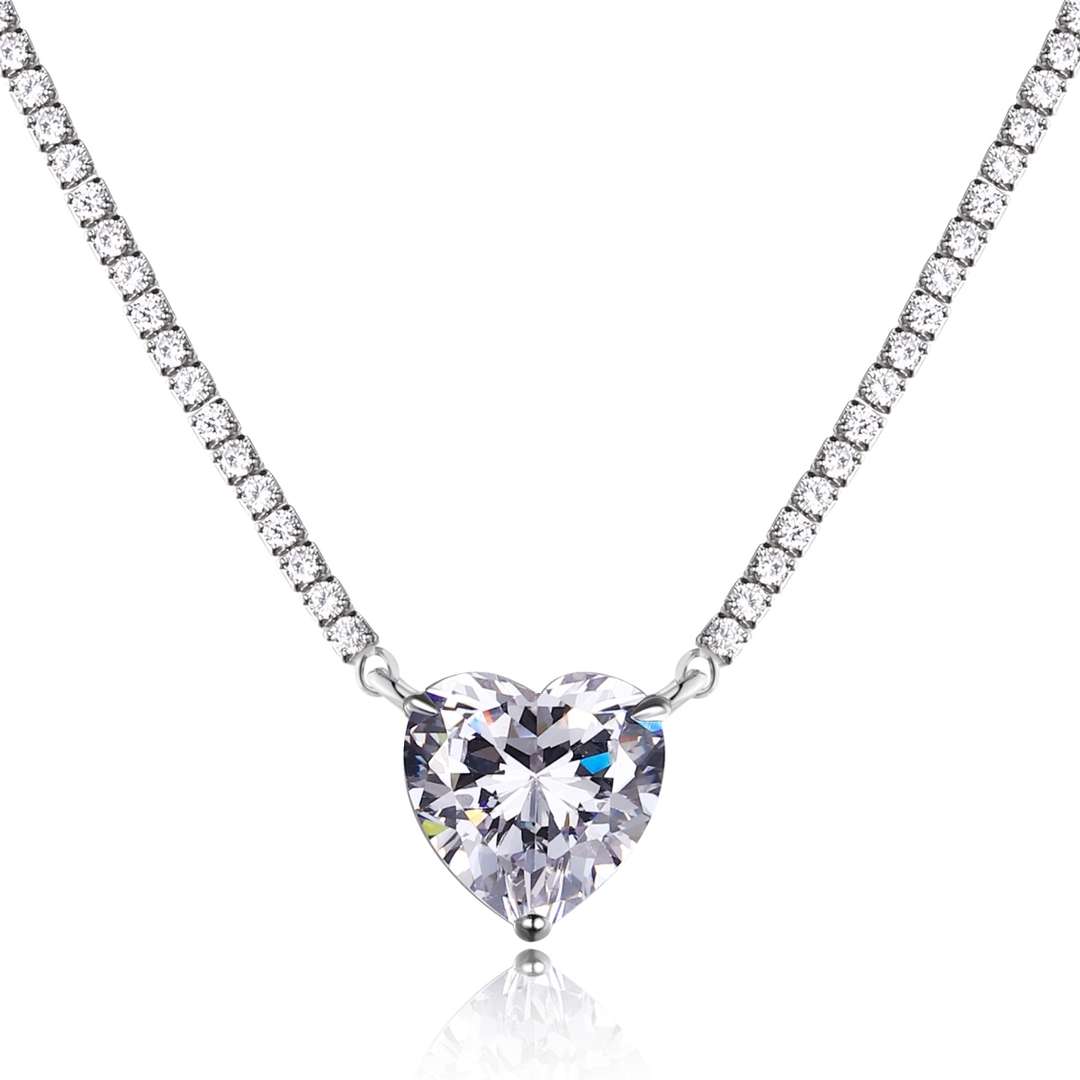[CharmAmor]8.0 Carat Versatile Colorful Sweet Heart-Shaped Tennis Necklace