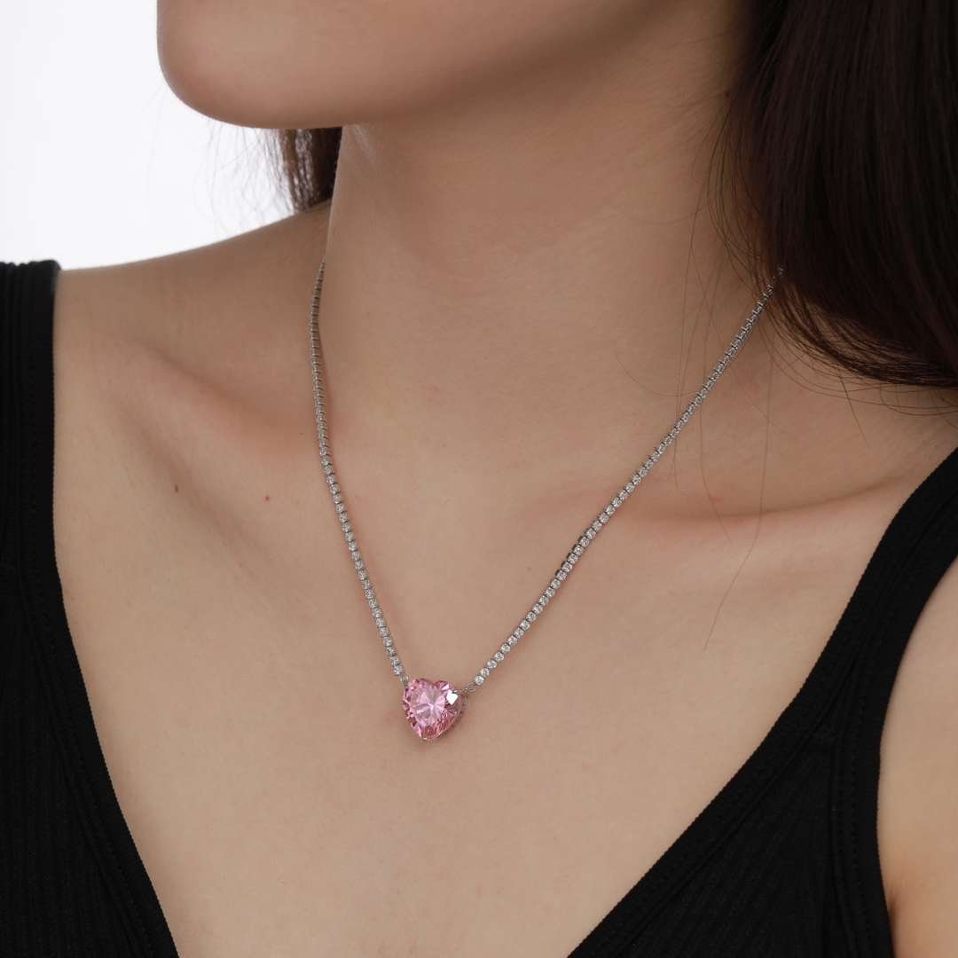 [CharmAmor]8.0 Carat Versatile Colorful Sweet Heart-Shaped Tennis Necklace