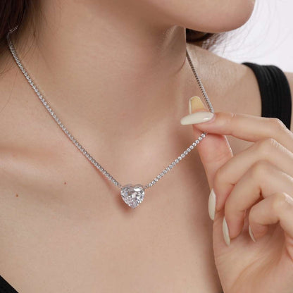 [CharmAmor]8.0 Carat Versatile Colorful Sweet Heart-Shaped Tennis Necklace