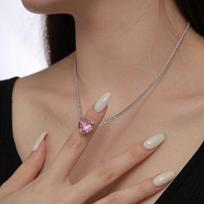 [CharmAmor]8.0 Carat Versatile Colorful Sweet Heart-Shaped Tennis Necklace