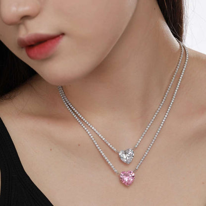 [CharmAmor]8.0 Carat Versatile Colorful Sweet Heart-Shaped Tennis Necklace