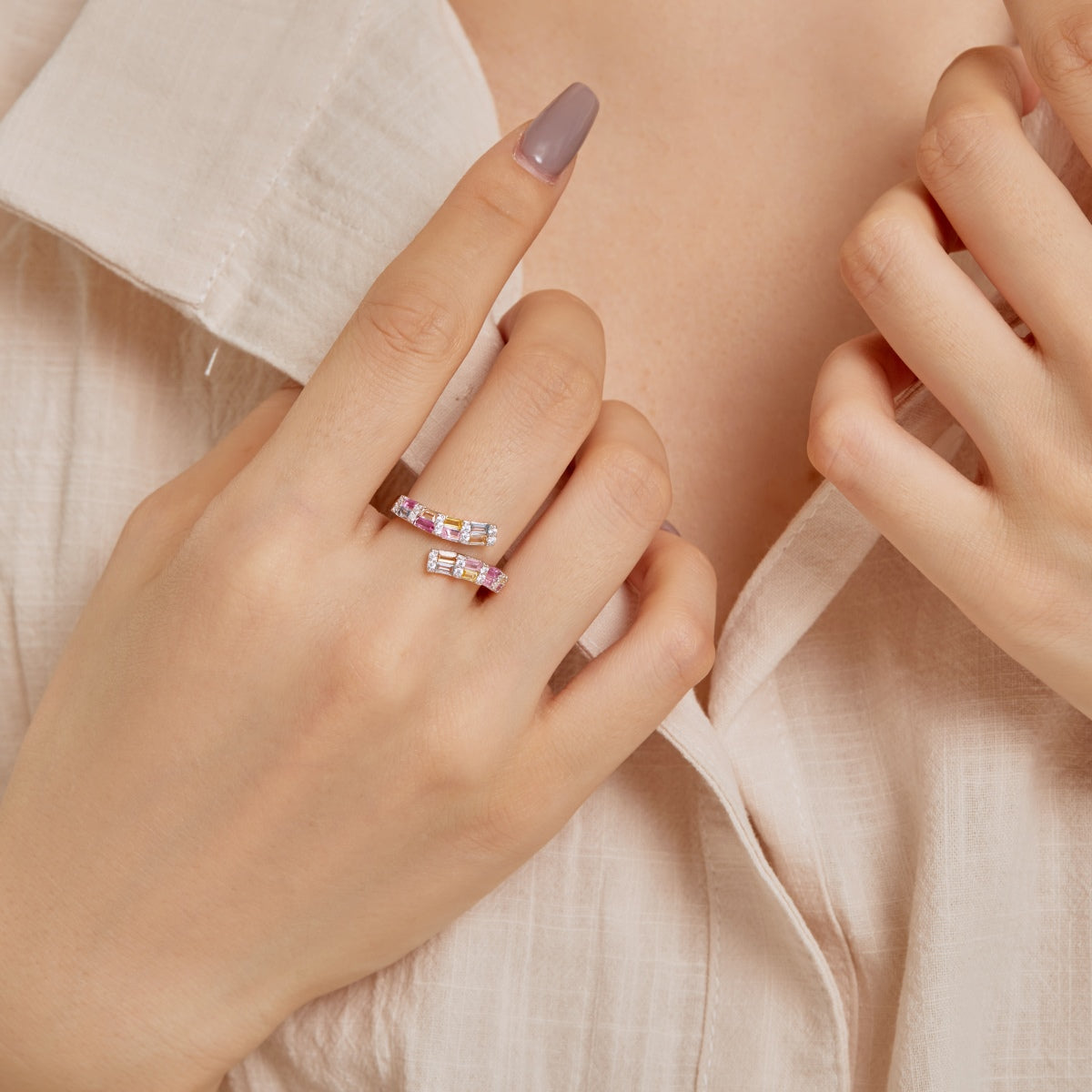 [CharmAmor]Charming Colorful Radiant Cut Adjustable Daily Ring