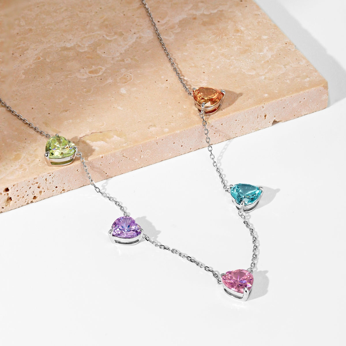 [CharmAmor]Sparkling Colorful Heart Cut Necklace