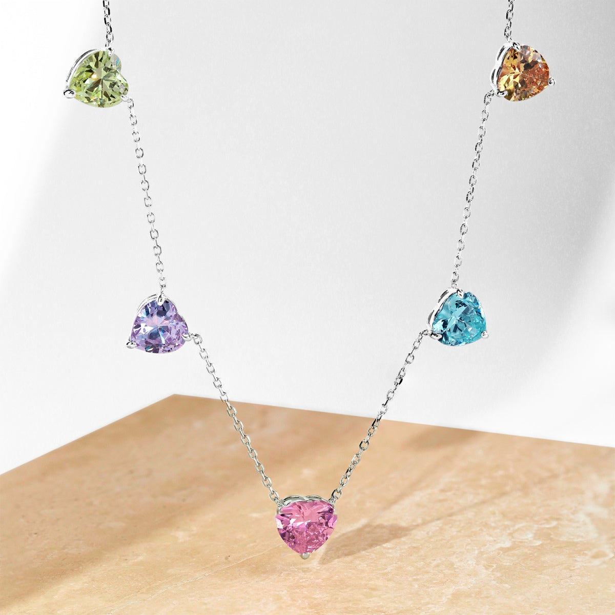 [CharmAmor]Sparkling Colorful Heart Cut Necklace