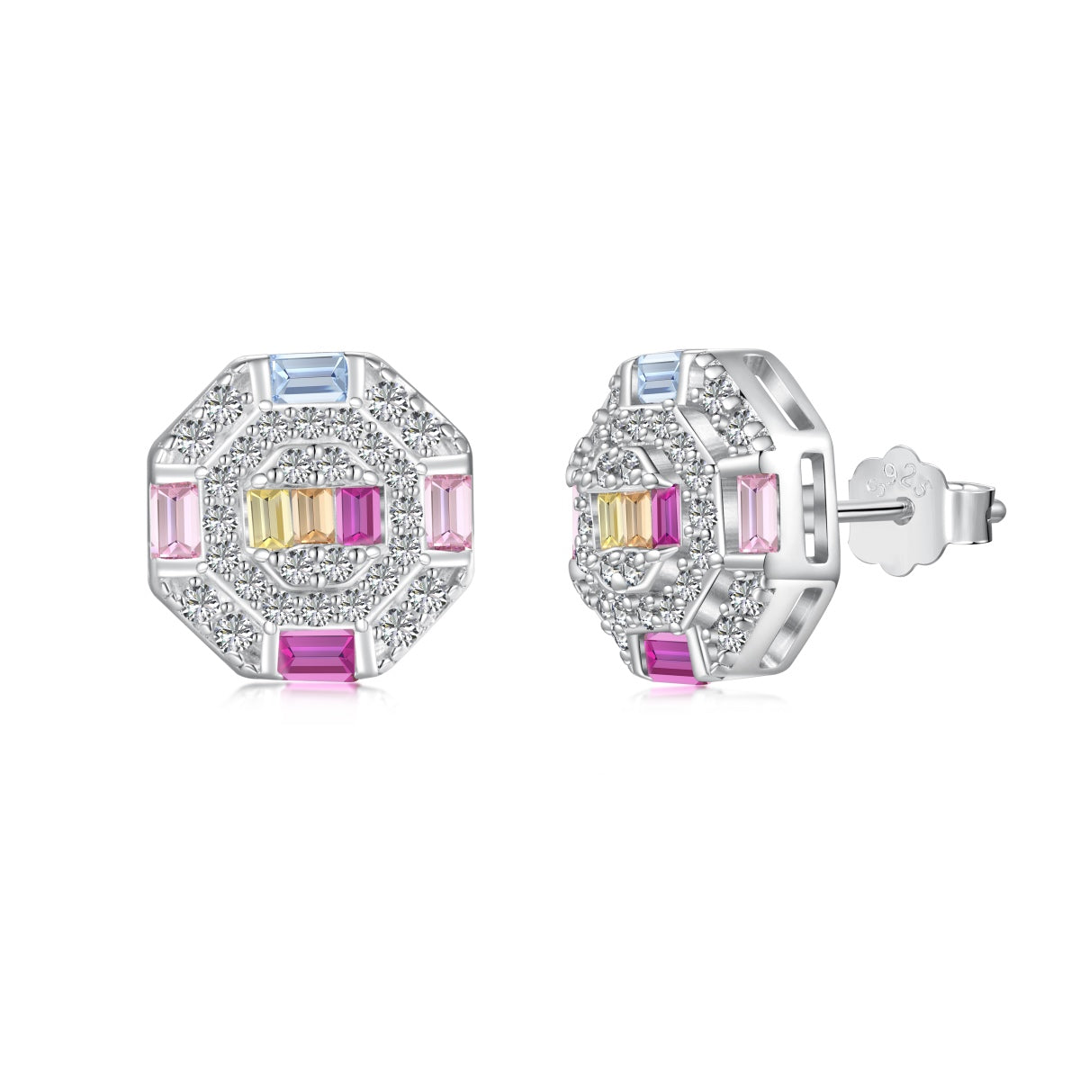 [CharmAmor]Ornate Colorful Octagon Shape Daily Earrings