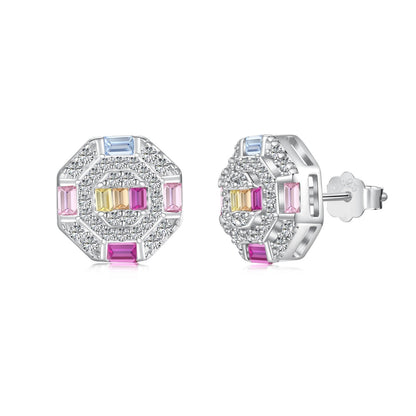 [CharmAmor]Ornate Colorful Octagon Shape Daily Earrings