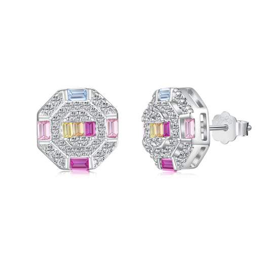 [CharmAmor]Ornate Colorful Octagon Shape Daily Earrings