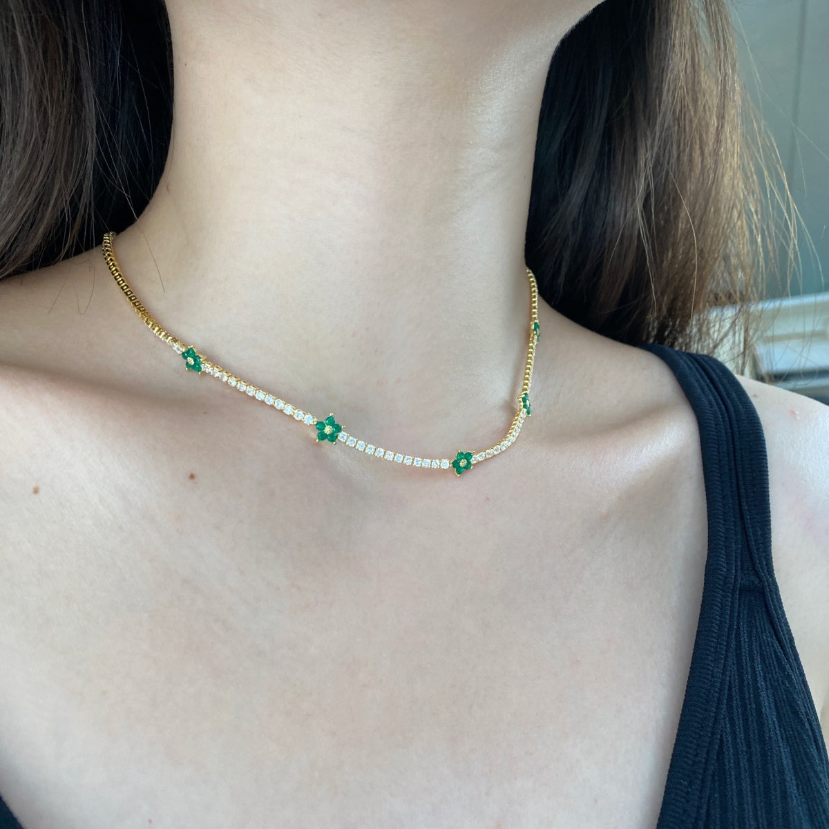 [CharmAmor]Luxurious Colorful Flower Tennis Necklace