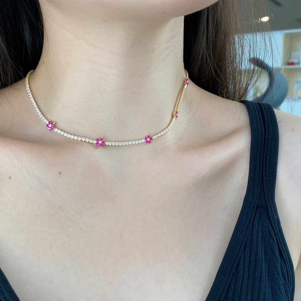 [CharmAmor]Luxurious Colorful Flower Tennis Necklace