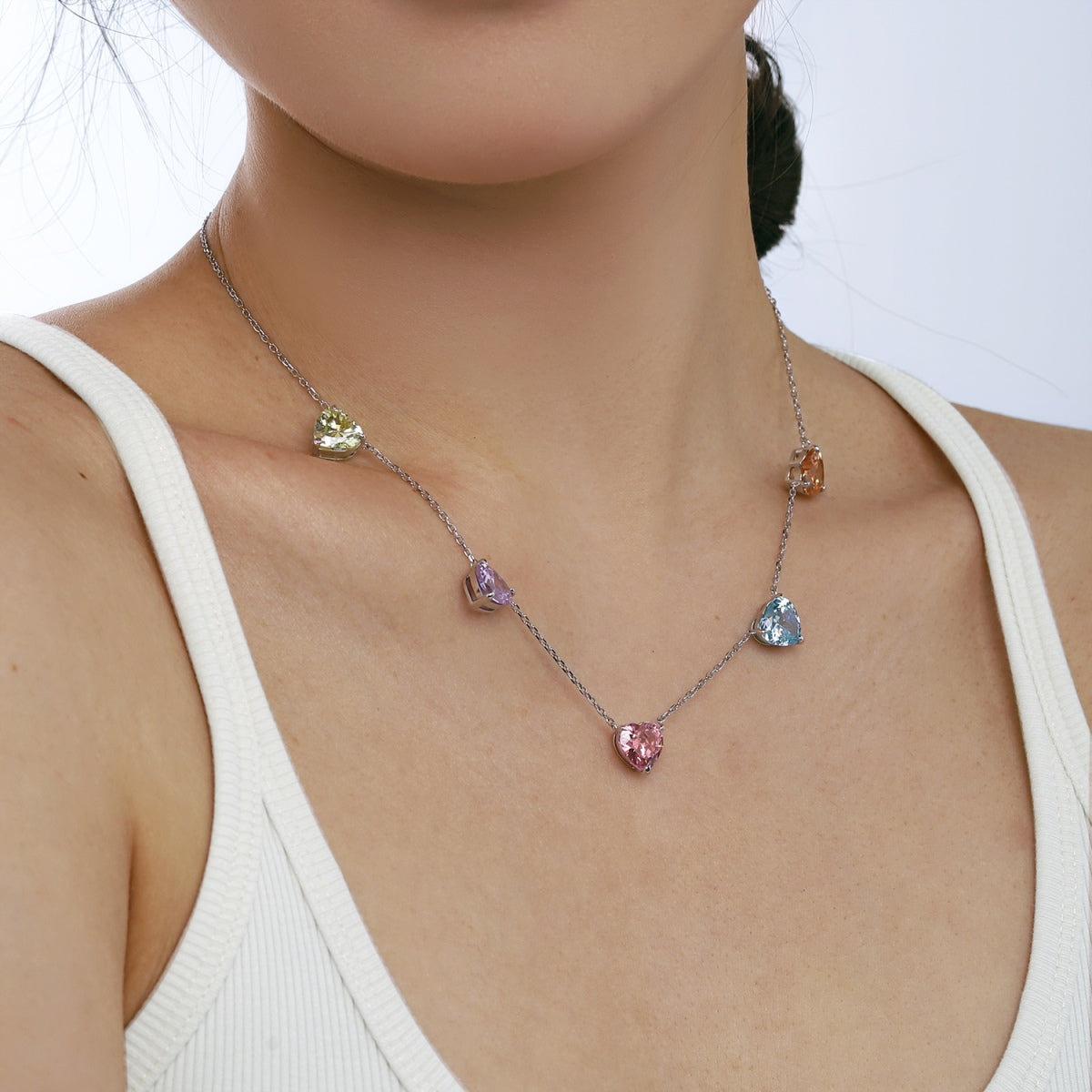 [CharmAmor]Sparkling Colorful Heart Cut Necklace