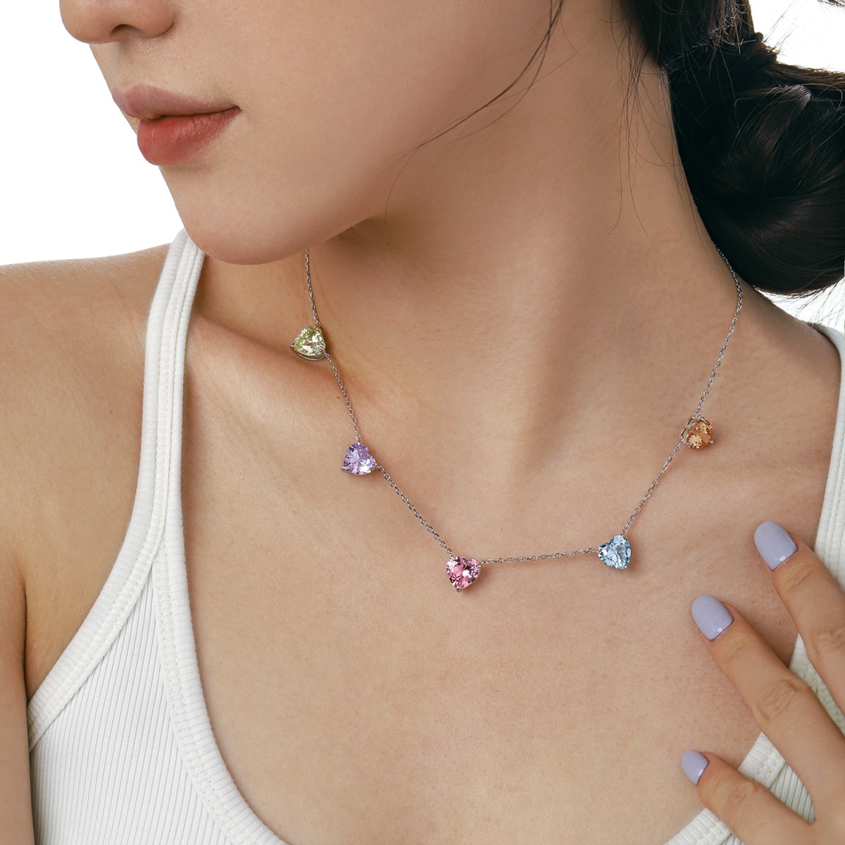 [CharmAmor]Sparkling Colorful Heart Cut Necklace
