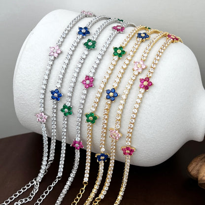 [CharmAmor]Sparkling Flower Shape Tennis Bracelet