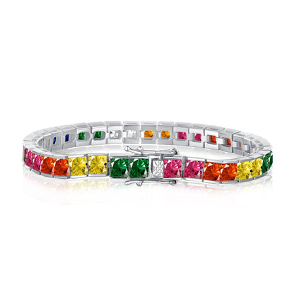 [CharmAmor]Radiant Colorful Princess Cut Tennis Bracelet