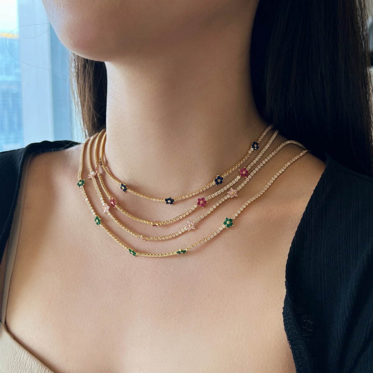 [CharmAmor]Luxurious Colorful Flower Tennis Necklace