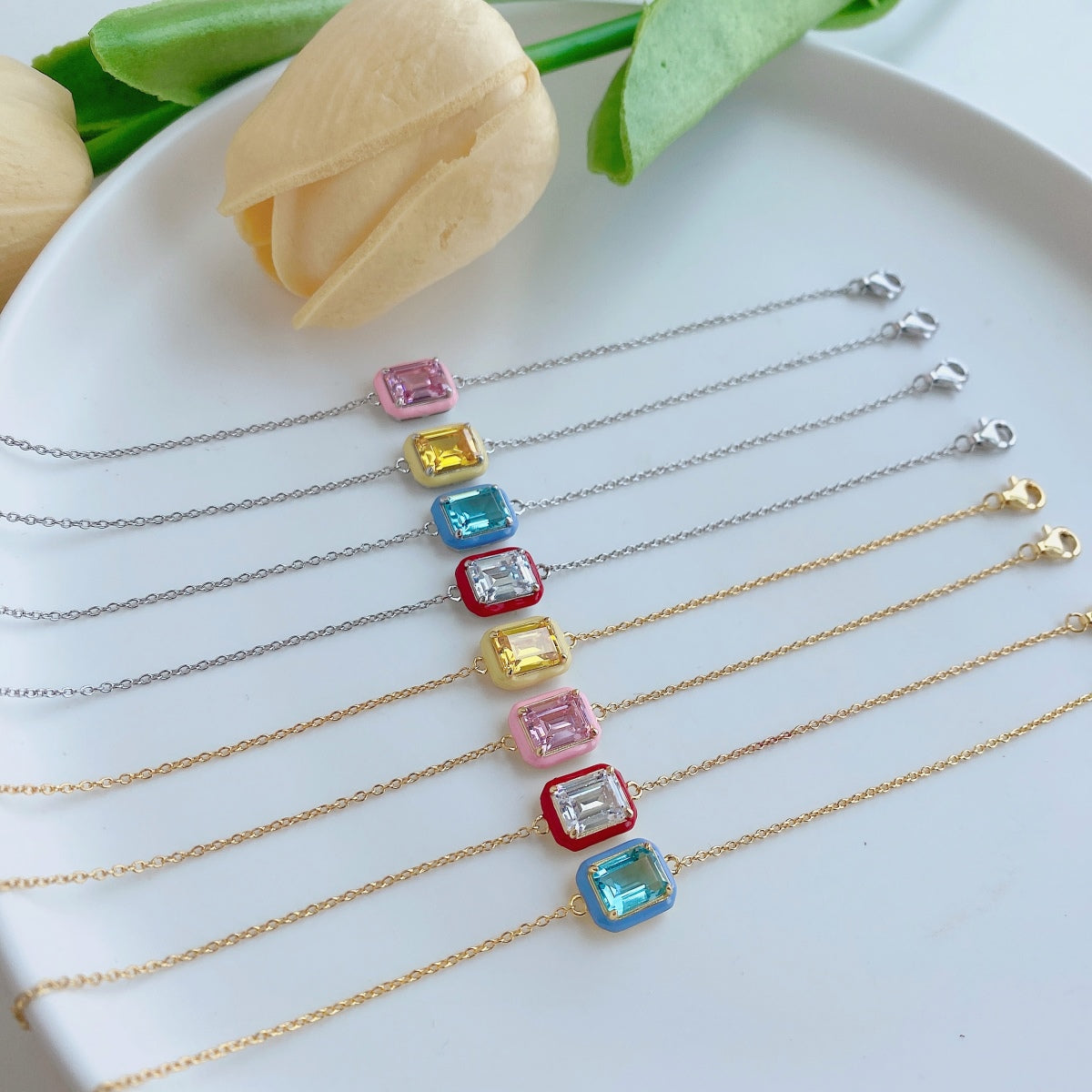 [CharmAmor]2.0 Carat Sparkling Colorful Emerald Cut Daily Bracelet
